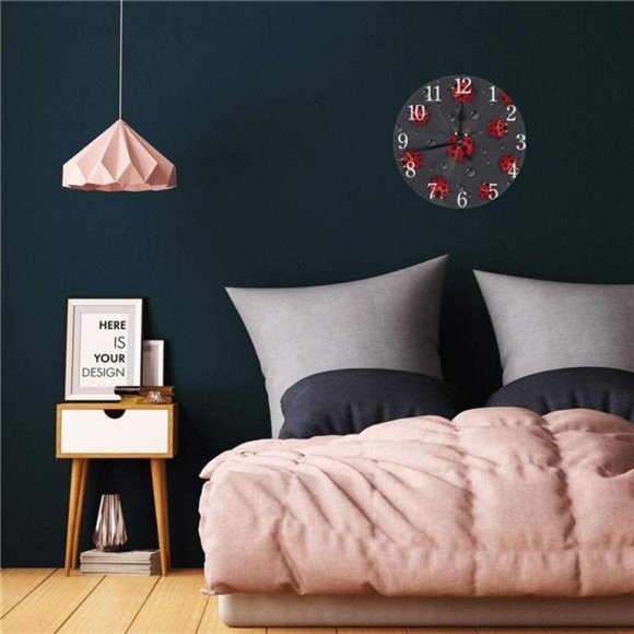 Cute Ladybug with Raindrop Round Wall Clock Silent Non Ticking Battery Operated - Picture 6 of 7